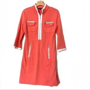 Boston Proper Coral Pink White Knit Zipper Dress S